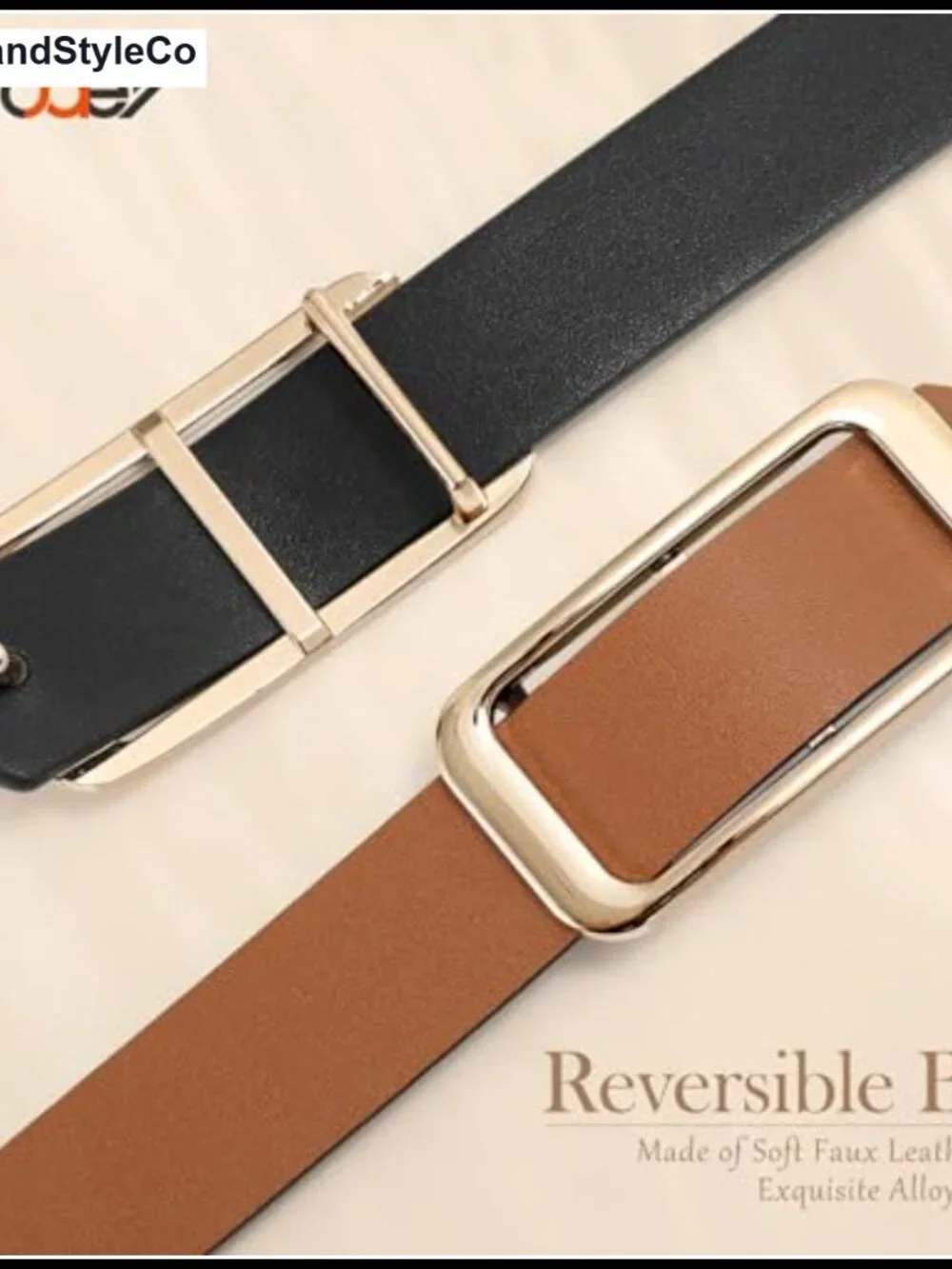 Reversible Faux Leather Belt with Gold Buckle - Skinny 0.9